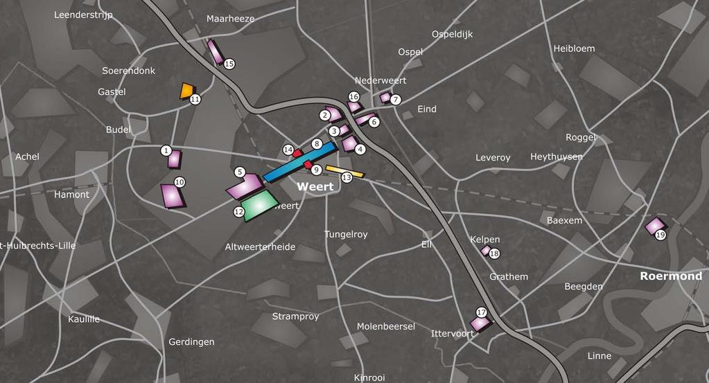 Situatie september 2007 1 Kempen Airport + Airpark (deels nieuw) 2 Kampershoek-Noord (nieuw) 3 Kampershoek 4 Leuken 5 De Kempen 6 Pannenweg (deels nieuw) 7 Hulsenweg 8 Herstructurering kanaalzone 9