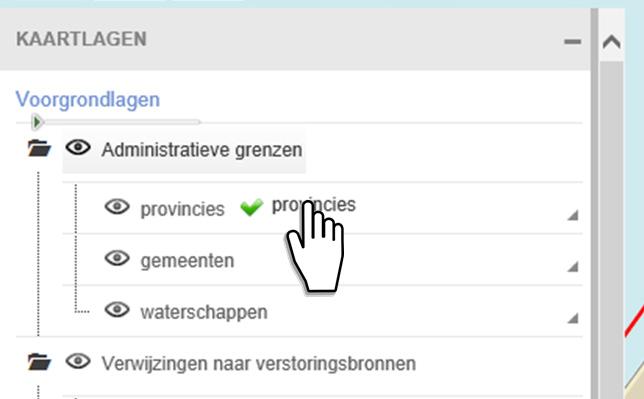 Hoe kan ik: 6 in- of uitzoomen? Door een muisklik op de knoppen met het + of - teken op de linksboven. De inhoud van sommige kaartlagen wordt pas zichtbaar na inzoomen. de kaart verschuiven?