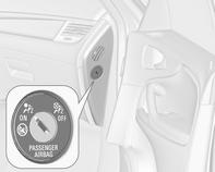 Stoelen, veiligheidssystemen 59 U deactiveert het airbagsysteem van de voorpassagier met een slot aan de rechterzijde van het instrumentenpaneel.