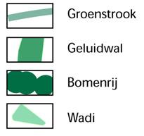 Deze kenmerkende bomenrij maakt onderdeel uit van een wigvormige groene ruimte die ingeleid wordt door een steeds breder wordende groenstrook.