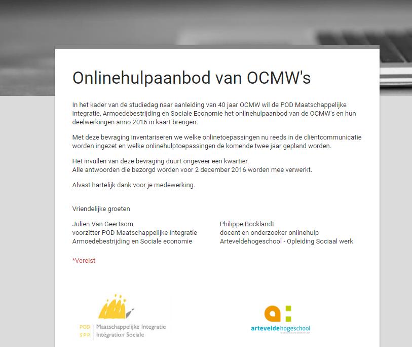 Met telkens de vraag Biedt uw OCMW deze onlinehulptoepassing aan?