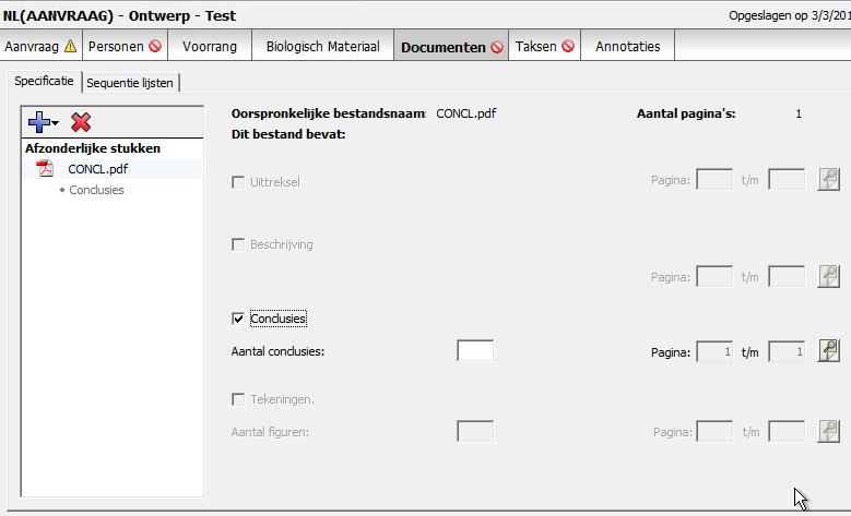 Indienen van de afzonderlijke conclusies: Door te klikken op het blauwe plusteken in uw aanvraag, kunt u een keuze kunt maken voor Soort document.