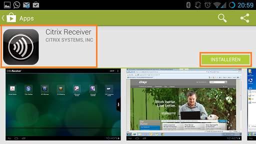 Portal. 4.1 Citrix Receiver installeren en Intramed opstarten Om verbinding te kunnen maken met Intramed OnLine, installeer je de (gratis) app "Citrix Receiver". 1. Ga naar de Google "Play Store". 2.