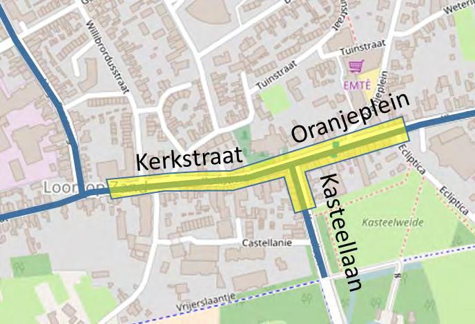 Fase 4: Oranjeplein Kerkstraat en Kasteellaan Fase 4 behelst het Oranjeplein vanaf kruising Oranjeplein Ecliptica, de Kerkstraat tot aan de Bergstraat en