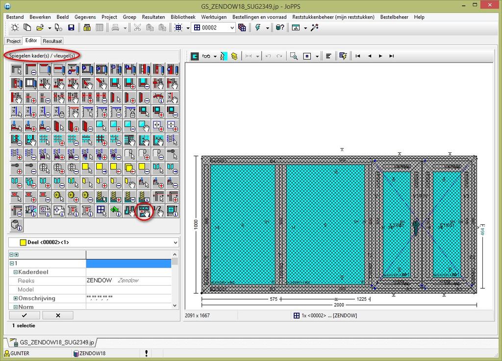 Onderstaande screenshot geeft de selectie weer