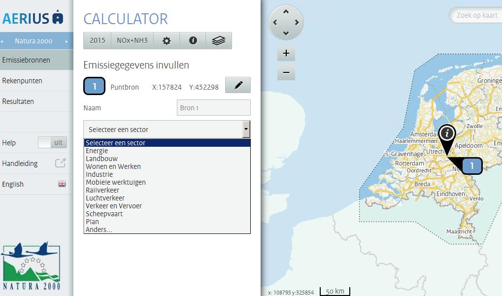 Binnen de specifieke sector moeten meestal verschillende kenmerken worden ingevoerd, het gaat dan bijvoorbeeld om uitstoothoogte, gebouwhoogte en warmte-inhoud (met behulp van de rekenoptie).