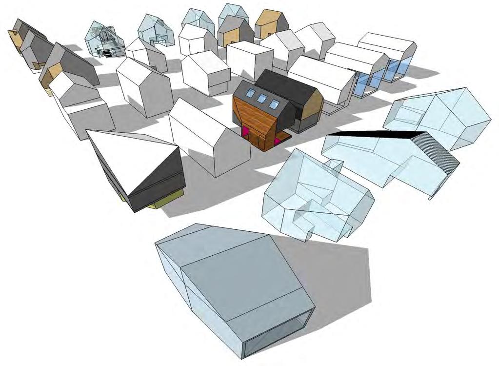 naar een ontwerp Uitgangspunten van het ontwerp: dakvorm sluit aan bij buurpanden: notariswoning met schilddak en woning met zadeldak, richting van beide woningen is tegengesteld; uitnodigende entree