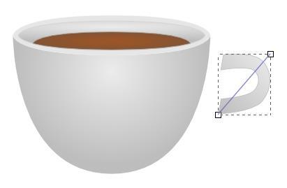 Geef het een dun licht grijze lijn en vul het met een lineaire gradiënt van linksonder naar boven recht met behulp van twee grijstinten (bdbdbdff en ecececff). Plaats het nu achter de cup.