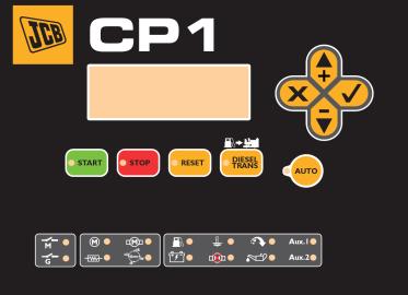 BEDIENINGSPANEEL JCB CP1 (standaard) Het JCB CP1 digitale bedieningspaneel heeft vele mogelijkheden zoals het besturen, bewaken en het beveiligen van het aggregaat.