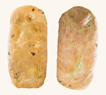 ref:41550 55 x 100 g Mini Focaccia met Olijven Mini Focaccia Olive ref:41560 55 x 100 g Artisanaal Focaccia Gedroogde