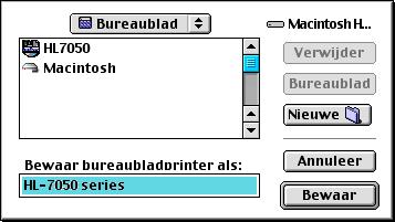 Klik op de knop Wijzig zodat het volgende scherm verschijnt: Afbeelding 6 De printer op het bureaublad opslaan (het getoonde scherm is van de HL-7050) 7 Typ de naam van de printer in het veld Bewaar