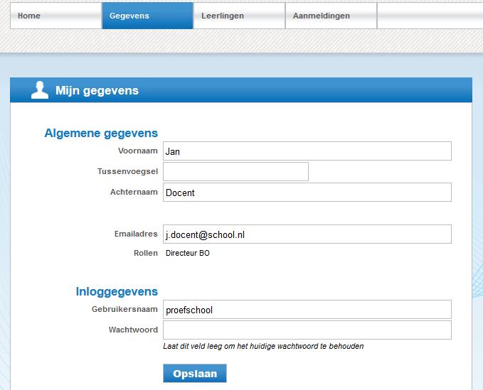 1. Gegevens 1.1. Mijn gegevens Log in op www.ldos.nl met uw inlognaam en wachtwoord en ga naar Mijn gegevens. Vul uw naam en emailadres in.