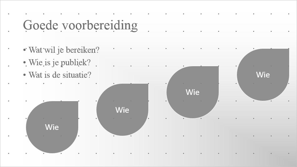 Hoofdstuk 2 Dia s met vormen en SmartArt 29 Voeg onder de vormen van de SmartArt-afbeelding de vorm Rechthoek toe en maak deze ongeveer 2 cm hoog en net zo breed als de SmartArt-afbeelding.