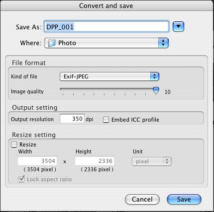 Opnamen opslaan als JPEG- of TIFF- Als u een RAW-opname wilt weergeven, met andere software dan DPP, dient u de opname naar een meer veelzijdige JPEG- of TIFF-opname te converteren en op te slaan.