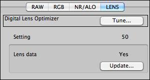Klik op [Tune/Afstellen]. Het venster [Digital Lens Optimizer/Digitale lensoptimalisatie] wordt geopend. Schakel het selectievakje in bij [Setting/Instelling] en pas de opname aan.
