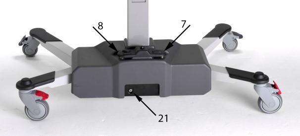 Onderdelenlijst 1. Hoog/laag kolom 2. Matras 3. Ligstretcher 4. Hoofd-/voeteneind 5. Zwenkwielen met rem 6. Zwenkwielen met rijrichting fixatie 7.