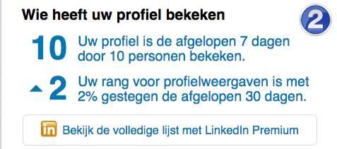 Instellingen Zichtbaarheid van je profiel Op LinkedIn is het mogelijk om (in tegenstelling tot bijvoorbeeld Facebook) te zien wie je profiel heeft bezocht. Je kunt dit terug vinden via: 1.