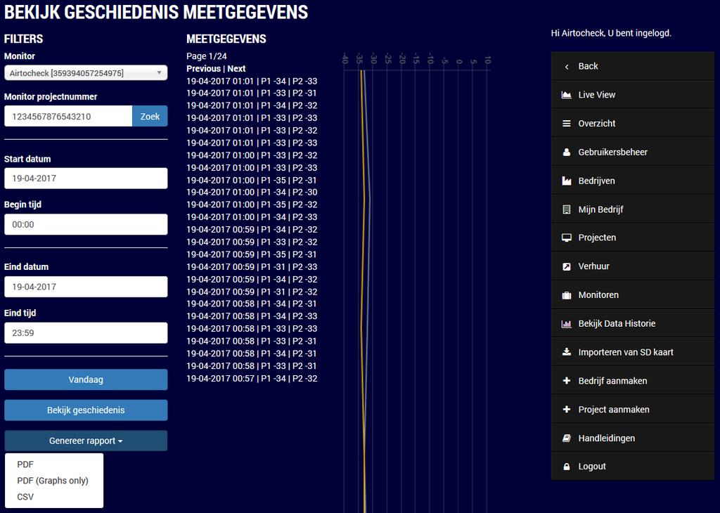 BEKIJK DT HISTORIE (MEETGEGEVENS BEKIJKEN) 5 6 7 8 9 B. Selecteer een monitor.