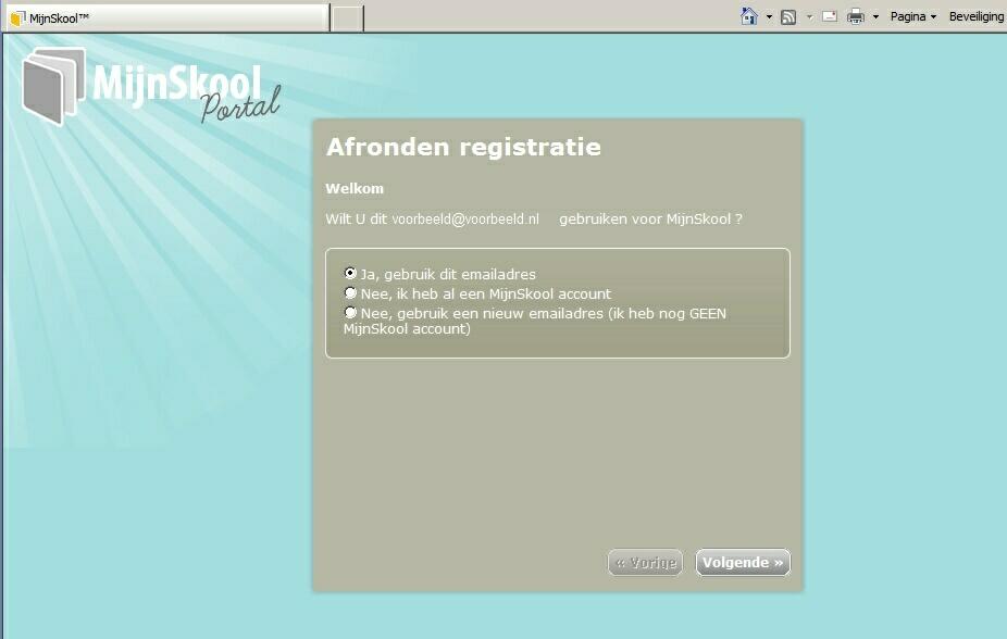 9 1. De gebruiker activeert het MijnSkool account door op de link "registreren" in de ontvangen e-mail te klikken.