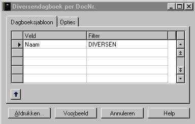 Diversendagboek: Module FINANCIEEL Lijsten, Diversendagboek of Diversendagboek per Docnr.