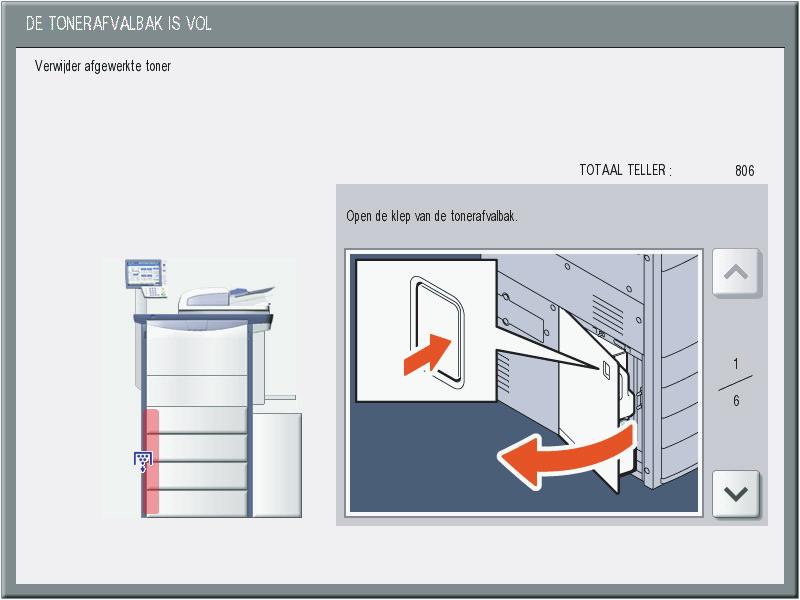 PROBLEMEN OPLOSSEN BIJ DE HARDWARE.PROBLEMEN OPLOSSEN BIJ DE HARDWARE Scherm Beschrijving / Oplossing De toner is op. Controleer op het aanraakscherm welke kleur tonercartridge en vervang deze. P.