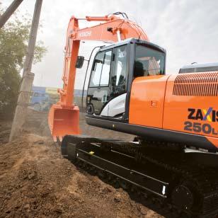 Gebouwd voor gebruik in zware werkomstandigheden Duurzame onderdelen De nieuwe ZAXIS 250 is ontworpen voor gebruik onder de meest uitdagende werkomstandigheden.