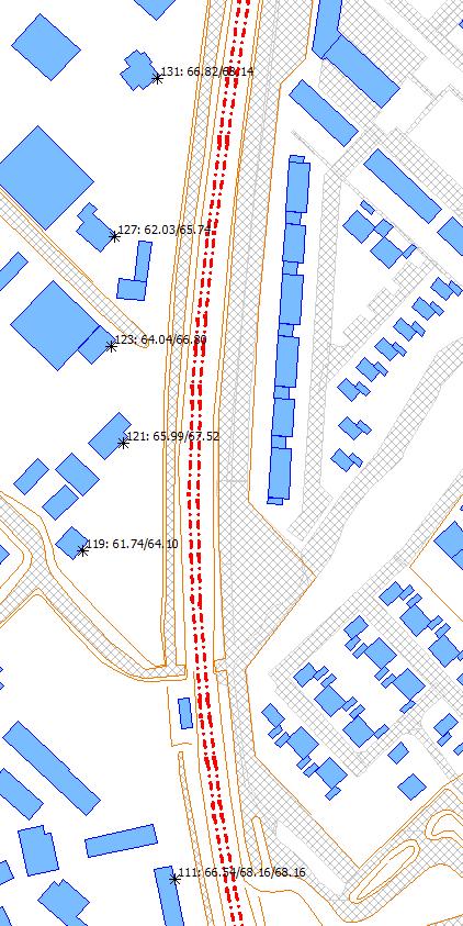 Het betreft hier woningen aan de Spoorlaan waarbij het rekenpuntnummer gelijk is aan het huisnummer, bijvoorbeeld Spoorlaan 119 wordt gerepresenteerd door rekenpunt 119 (B119 in de tabel achter in