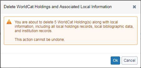 2.5 Bulk record actions uitvoeren in WorldCat WorldCat Holdings zetten of verwijderen Via menukeuze kun je tot maximaal 50 records tegelijk WorldCat Holdings zetten of verwijderen.