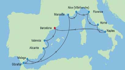 (Firenze), Italië 07:00 19:00 20 sept 2018 Civitavecchia (Rome), Italië 07:00 19:00 21 sept 2018 Napels, Italië 07:00 18:30 22 sept 2018 Cruisen 23 sept 2018 Barcelona, Spanje 06:00 Zee Relax City