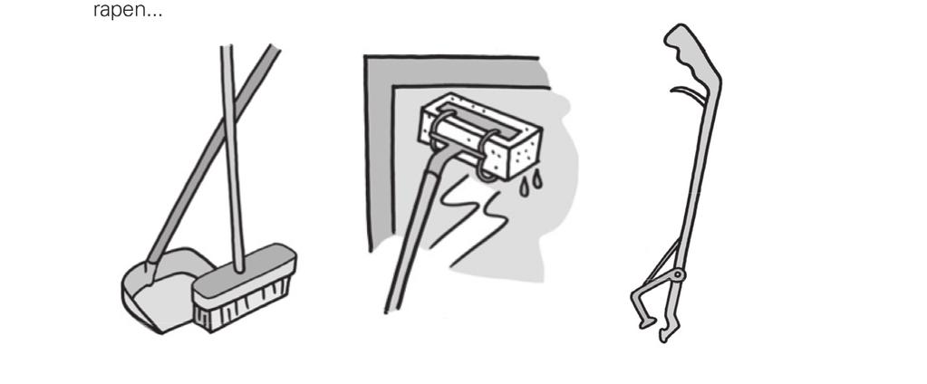 11. Het huishouden: niet forceren Maak zoveel mogelijk gebruik van eenvoudige, praktische hulpmiddelen. Een stoffer en blik met lange steel, hulpmiddel om gevallen voorwerpen op te rapen.
