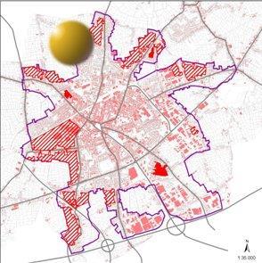 Hoewel de uitbreiding van de Clementwijk in Sint-Niklaas als ECOWIJK zou worden opgezet, vormt de locatie ervan midden de blauwgroene vinger een probleem Kaart met een voorstel voor de lobbenstad