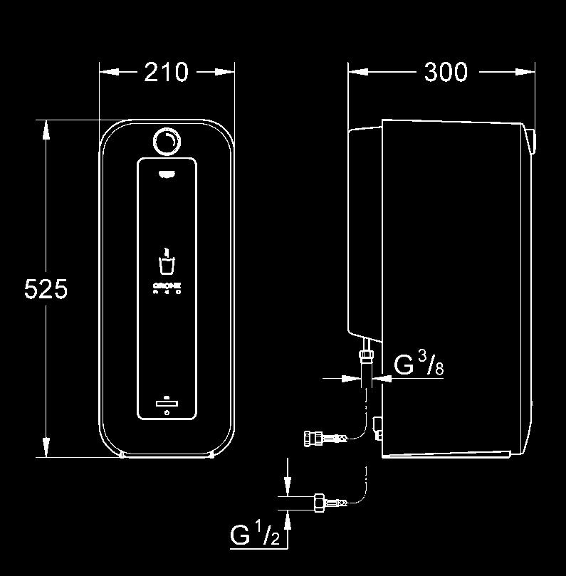 filter 40 438 001 is nodig in gebieden met een waterhardheid van meer dan 12 dh (wordt niet standaard meegeleverd) Speciale filter 8 liter boiler-afmetingen De ZaChte oplossing voor hard water Kalk