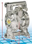 933490 en 933491 PNEUMATISCHE DIAFRAGMA TRANSFER POMPEN Geschikt voor het verpompen van: - Water - Minerale plantaardige olie - Diesel olie - Koelvloeistof en Ruitensproeier antivries - Grote