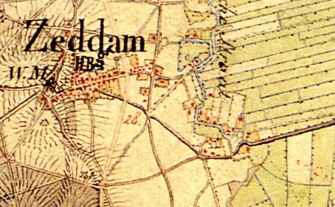 Analyse huidige situatie B B A A Kaart 1850, Zeddam is ontstaan aan de dorpsstraat.