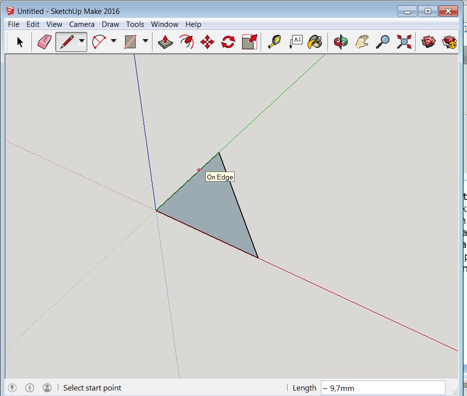Lijn tool Voor het tekenen van 3D objecten in Sketchup zijn een aantal gereedschappen beschikbaar, een daarvan is de line tool, deze tekent ribben van het uiteindelijk te vormen object.