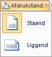 Je kunt ook via het tabblad Beeld, groep In- uitzoomen een van de mogelijkheden kiezen: Afdrukstand instellen Een pagina kan staand of liggend afgedrukt worden.
