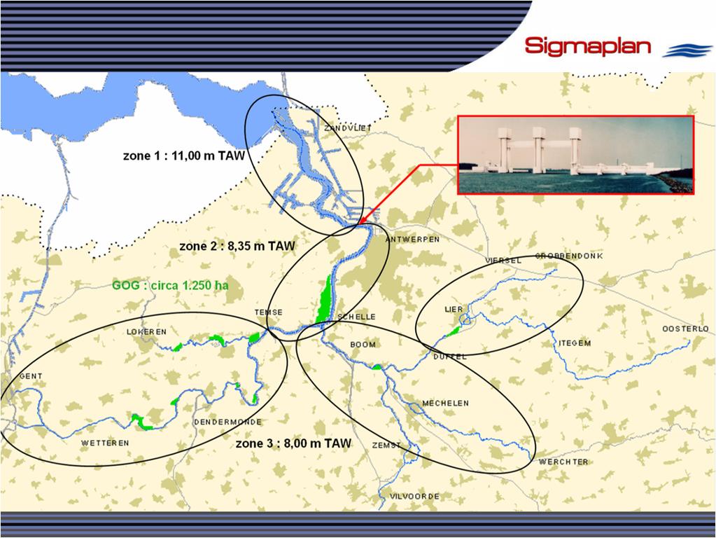 Aanleiding en situering Beslissing: Ministerraad van 18 februari 1977 uitvoering van het SIGMAPLAN Doelstelling: beveiligingen van het Zeescheldebekken tegen