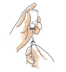 3. Injecteer het oplosmiddel in de injectiespuit langzaam in de injectieflacon met FLOLAN poeder.