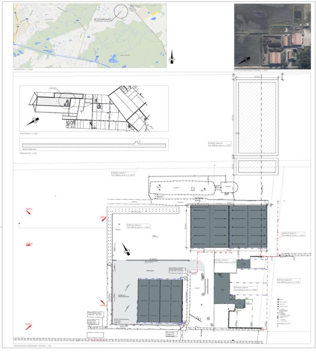 Afb. 3. Aanduiding van het plangebied met de ligging binnen het rode kader en de toekomstige situatie. De ploeglaag van 30cm zal worden afgegraven (afb. 4).