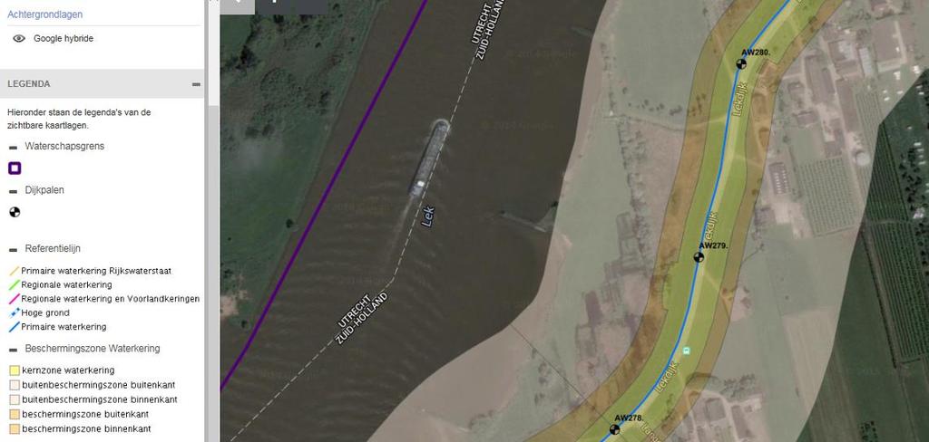 Figuur 2: Uitsnede uit Legger Waterkeringen Waterschap Rivierenland Ook ligt de locatie Tienhoven binnen de grenzen van de Vegetatielegger, voor begroeiing in het rivierbed van de Lek, van
