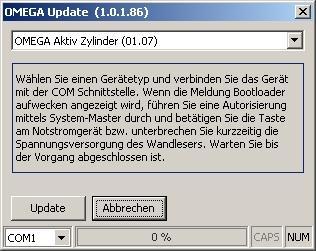 Bediening Om uw firmware-updates van de OMEGA ACTIVE firmwareupdate over te dragen naar de sluitcilinder, gaat u als volgt te werk: Verbind het noodstroomapparaat met een vrije COM-poort van uw PC.