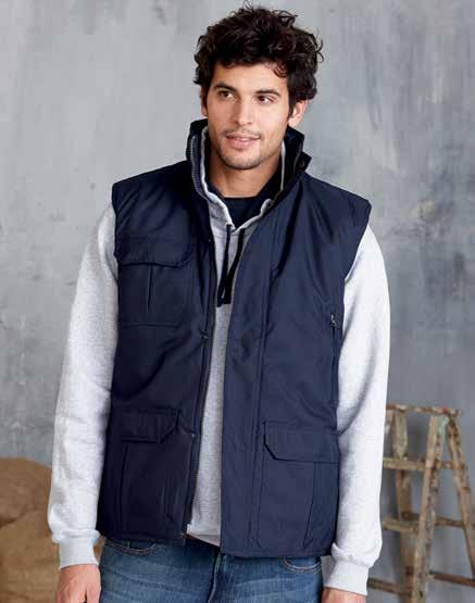 KArIBAN bodywarmers & jackets 7 ZAKKEN + 1 BINNENZAK S M L 3XL 4XL Beige / Dark Grey K649 520 g/m 2 DISCOVERY II - BODYWARMER Buitenkant in 100% polyamide Taslon.100% polyester fleecevoering.