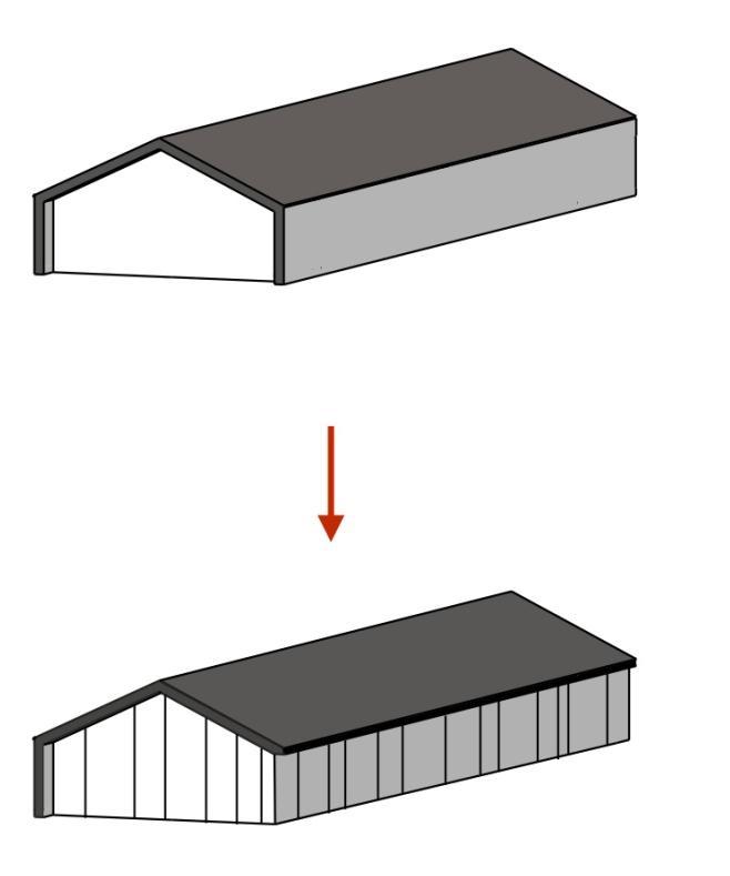 De gevel aan de binnentuin wordt uitgewerkt met verticale