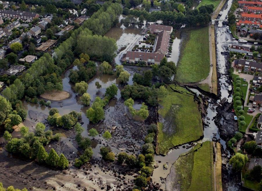 Slimme dijken: Klimaatverandering leidt tot meer overstromingen, ook in Nederland Dijkdoorbraak Wilnis in 2003 door extreme droogte