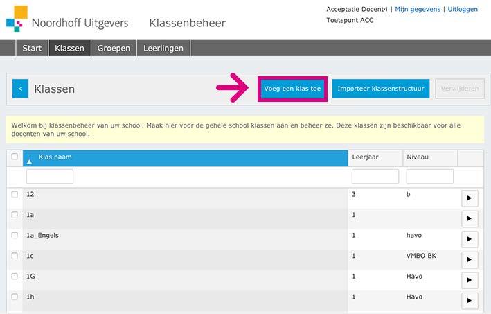 Dit gaat per schoollocatie. Klassen gelden voor de hele schoollocatie. Groepen maakt u aan voor uw vaksectie.