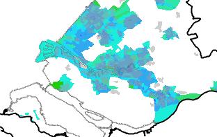 Huidig klimaat (1981-2010) Situatie rond 2050 (W+ scenario) Wateroverlast neerslag runoff per buurt bij 89mm neerslag op één dag In het G en W+ klimaatscenario treed naar verwachting eens per