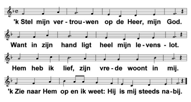 4) Leg Heer uw stille dauw van rust op onze duisternis. Neem van ons hart de vrees, de lust, en maak ons innerlijk bewust hoe schoon uw vrede is.