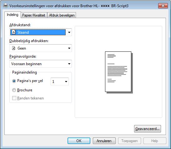 Driver en software BR-Script 3 printerdriverfuncties (PostScript 3 taalemulatie) 2 OPMERKING De schermen in dit gedeelte zijn afkomstig uit Windows 7.
