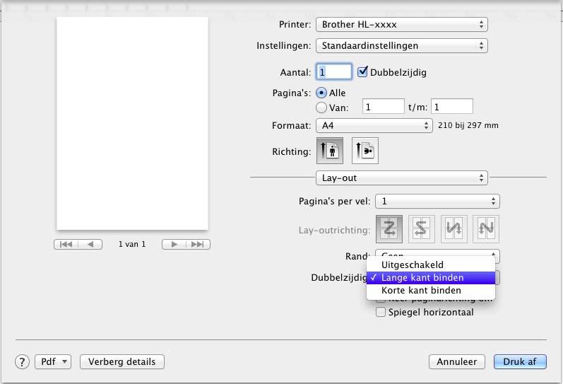 Driver en software Tweezijdig afdrukken 2 Automatisch tweezijdig afdrukken Selecteer Lay-out.