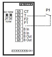 Aansluitingen video huisstation op een connectorplaat (3221): B-B in : B-B out : aansluiting Bus-2 ingang uitgang BUS2 naar volgende huisstation F1, F2 functietoetsen: Hardwarematig geven deze